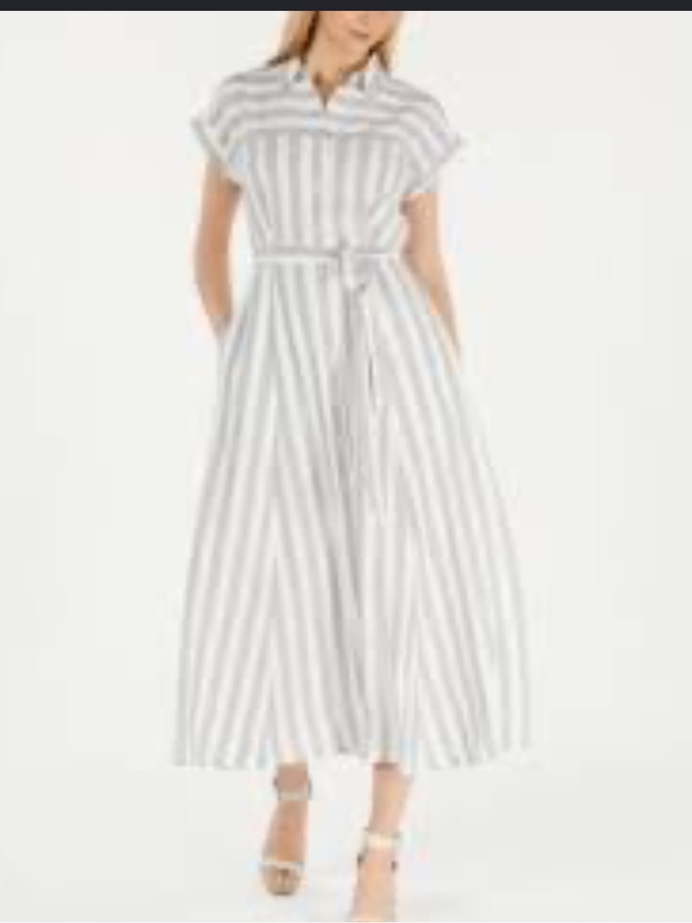Calvin Klein | Dresses | Calvin Klein Aline Buttin Diwn Striped Maxi Dress Sz 2 White Gray Belted
